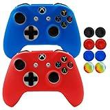 Hikfly Silicone Controller Cover Skin Protector Case Faceplates Kits for Xbox One X/One S/Slim Controller with 8pcs Thumb Grips Caps(Blue,Red)