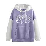 ERTUPE Women's Casual California Hoodie Los Angeles Pullover Long Sleeve Drawstring Graphic Sweatshirt with Pocket Purple