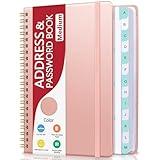 Address Book with Alphabetical Tabs, Hardcover Phone Book Password Keeper with Spiral Binding, Address Books for Seniors, Record Internet Logins, Coloring Pages - 5.7"×7.7" (Rose Gold)