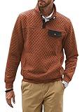 JMIERR Mens Quilted Sweatshirt Casual Long Sleeve Outdoor Stand Collar Quarter Button Fall Pullover Sweatshirts with Pocket, US 43(L), Orange