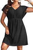 Pinup Fashion Swimsuit Cover Ups Women Black Cover Ups Swimwear Short Sleeve Elastic Waist Coverup M