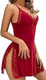 Oberitiny Sexy Women's Lingerie Modal Nightwear Spaghetti Strap Nightgown Babydoll Chemise (Wine Red XXL)