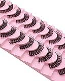 VGTE Eyelashes Russian Volume Strip Lashes like Eyelash Extension Wispy Natural False Eyelashes Fluffy Cat Eye Lashes 10 Pairs Pack (3D T12)