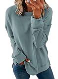 Dokotoo Women's Ladies Long Sleeve Crewneck Sweatshirt Side Split Loose Fit Solid Basic Pullover Tunic Shirts Tops for Teen Girls 2024 Fashion Fall Blue Medium