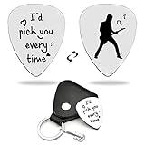 LRUIOMVE Funny Stainless Steel Guitar Picks with Cowhide Leather Case - I'd Pick You Every Time, for Boyfriend Husband Musician Guitar Player Birthday Valentine's Day