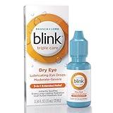 Blink Triple Care Eye Drops for Dry Eyes, Lubricant Eye Drops, Soothing for Moderate to Severe Dry Eyes, with Hyaluronate, Reduces Discomfort, Long-Lasting Hydration, 0.34 Fl Oz