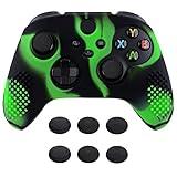 eXtremeRate PlayVital 3D Studded Edition Anti-Slip Silicone Cover Skin for Xbox Series X/S Controller, Soft Rubber Case Protector for Xbox Core Wireless Controller with Thumb Grip Caps - Green & Black