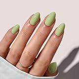 BTArtbox Press On Nails Almond - Pastel Green Short Summer Press On Nails with Glue for Women, Opaque Soft Gel Glue On Nails in 16 Sizes - 32 Stick On Nails Kit, Court Queen