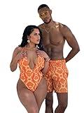 Baecation Couples Matching Swimsuits His and Hers Women's Snake Print One Piece Swimsuit & Men's Trunks