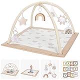 Washable Tummy Time Mat, Baby Play Gym with 6 Featured Toys and 12 Milestone Cards, Baby Gym for Infant & Toddler, Deluxe Larger Baby Play Mat, Baby Play Mats for Floor, Non Slip Mats
