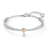 Swarovski Lifelong Heart Bangle, Clear Stones and Rose Gold-Finished Heart Motif in Rhodium-Finished Setting, Part of The Lifelong Heart Collection