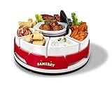 Nostalgia Gameday Heated Slow Cooker and Lazy Susan Serving Set for Parties, Fondue Pot for Dips and Nachos, Red/White