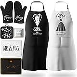 Mr and Mrs Aprons for Couples Gifts - Anniversary, Bridal Shower, Wedding, Engagement gifts for Couples, Christmas Gifts for Couple, His and Her Gifts, 8 Pack Kitchen Cooking Apron Gift Set