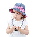 Children Kids Girl Summer Sun Hat with Chin Strap Baby Breathable Denim Wide Brim Sunhat Flower