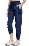 Oalka Women's Hiking Pants Water Resistant Quick Dry Cargo Pockets Pants True Navy Blue M