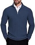 COOFANDY Men's Pullover Sweaters Slim Fit Quarter Zip Sweater Lightweight Knit Long Sleeve Sweater Navy Blue