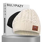 BULYPAZY Bluetooth Beanie Hat, Beanie with Bluetooth Headphones, Bluetooth Headphones with Double Fleece Lined, Cool Tech Gifts for Women Men Teens, Stocking Stuffers Adults-White