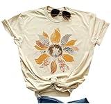 Women Boho Wildflowers Cottagecore Shirt Vintage Butterfly Floral Botanical Graphic Tees Garden Lover Tops (Sand,L)