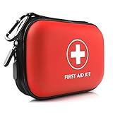 Mini First Aid Kit, 100 Pieces Water-Resistant Hard Shell Small Case - Perfect for Travel, Outdoor, Home, Office, Camping, Hiking, Car (Red)