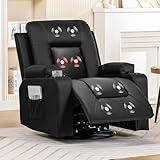 COMHOMA Recliner Chair, Swivel Rocker Recliners, Massage and Heat Reclining Chair, Reclining Sofa with Side Pockets, Cup Holders for Living Room, Bedroom (Black)