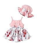 SUNNY PIGGY Baby Girl Clothes Newborn Infant Romper Sleeveless Suspender Dress Summer Outfits Sets with Hat Pink 3-6M
