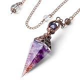 DUQGUHO Crystal Pendulums Amethyst Healing Crystal Quartz Pendulum Spiritual Hexagonal Pointed Cone Resin Pendants Witchcraft Energy Balancing Accessories Divination Dowsing Tools 1PC