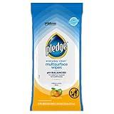 Pledge Multi-Surface Furniture Polish Wipes, Works on Wood, Granite, and Leather, Cleans and Protects, Fresh Citrus - 25 Wipes