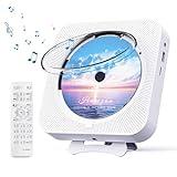 MICOCIOUS Bluetooth Portable Home CD Music Player with Remote Control, Timer, Built-in Speakers and LED Display - FM Radio Boombox (White)