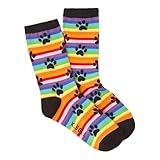 K. Bell Socks Women's Dog Lover Novelty Casual Crew Socks, Paw Prints (Rainbow), Shoe Size: 4-10