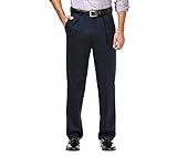 Haggar Men's Premium No Iron Khaki Classic Fit Pleat Front Casual Pant (Regular and Big & Tall Sizes), Dark Navy, 42W x 32L