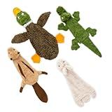 Best Pet Supplies 2-in-1 Stuffless Squeaky Dog Toys with Soft, Durable Fabric for Small, Medium, and Large Pets, No Stuffing for Indoor Play, Holds a Plastic Bottle - 4 Figures, Large