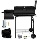 Charcoal Grills, Leonyo Charcoal Grill with Offset Smoker, 445 Sq.in Barrel BBQ Grill Charcoal Large Outdoor Grill with Grill Cover, Chimney Starter, Grill Bricks