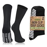 Premium Non Slip Socks Mens - Grip Socks Men Size 10-13 - Hospital Socks For Men With Grips - Non Skid Socks For Men Seniors Elderly - Gripper Socks For Men - 80% Viscose Bamboo Grip Socks - 2 Pairs