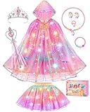 DOLNOW Princess Dress Up for Girls, Light up Princess Cape Princess Dress Costume Crown Wand Gifts for Toddler Girls 3 4 5 6