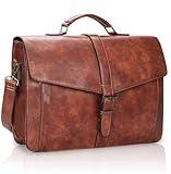 ESTARER Men's Leather Briefcase 17.3 Inch Laptop Messenger Bag for Office/Business/Travel, Professional Leather Computer Shoulder Bag, Brown
