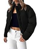 ZESICA Women's Long Sleeve Cropped Puffer Jacket Winter Zipper Quilted Baggy Warm Short Down Coat Outwear with Pockets,Dim,Small