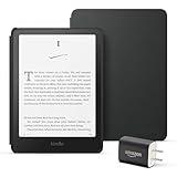 Kindle Paperwhite Essentials Bundle including All-new Kindle Paperwhite (16GB) - Black, Plant-Based Leather Cover - Black, and Power Adapter