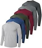Kinglaman 6 Pack Men's Long Sleeves Dry Fit Shirts, UPF 50+ Rash Guard Swim SPF Fishing UV Sun Protection Shirts 1 Black 1 Drak Gray 1 Light Gray 1 Blue 1 Wine Red 1 Army Green X-Large