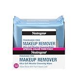 Neutrogena Fragrance-Free Makeup Remover Wipes, Daily Facial Cleanser Towelettes, Gently Removes Oil & Makeup, Alcohol-Free Makeup Wipes, Twin Pack, 2 x 25 ct