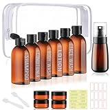 Wowang Travel Kit - 10 Pcs Travel Bottles for Toiletries, TSA Approved, Leak Proof Plastic Small Cream Jars & Refillable Spray Bottle for Shampoo, Conditioner (Brown)