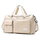 Suruid Sports Gym Bag with Shoes Compartment Travel Duffel Bag with Dry Wet Separated Pocket for Men and Women, Overnight Bag Weekender Bag Training Handbag Yoga Bag - Off White