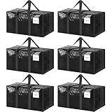 6 Pack Extra Heavy Duty Large Moving Bags with Strong Zipper & Comfortable Handles, Sturdy & Durable Clothes Storage Bags Totes Bins, Packing Moving Boxes for College Supplies, Black