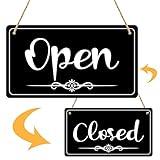 CARGEN Open Signs Double Sided Open Closed Sign Business Hours Sign Hanging Business Open Sign with Rope Hours of Operation Sign for Business Walls Window Shop Bar Hotel (black)