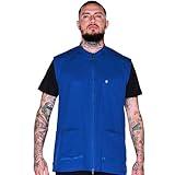 Barber Strong The Barber Vest, Men's Blue, Hair Repellent, Ultra Lightweight and Breathable Mesh Side Panels, Sleeveless, Features 3 Pockets and 2-Way Zipper Closure - Size XL, Great for Pet Grooming