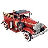 PARSAHO Vintage Fire Truck Model Fire Engine Rustic Metal Home Decor Collectible Vehicle Firemen Handcraft Gift 11.3’’L