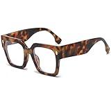 Breaksun Fashion Oversized Blue Light Blocking Glasses for Women Men Trendy Big Square Frame Computer Eyeglasses (Tortoise)