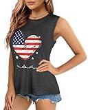 Flafens Tank Top for Women - Cute Womens Summer Graphic Cotton Sleeveless T Shirts Crewneck Tops Workout Gym Basic Tunic Heart Flag, Small