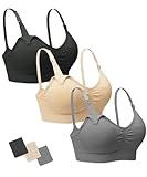 Stelle Nursing Bras Maternity Bra for Breastfeeding Pregnancy Wireless Bralette with Pads, Extenders & Clips (Black+Gray+Beige,M)