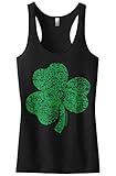 Threadrock Women's Distressed Green Shamrock Racerback Tank Top S Black