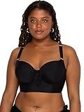 Smart & Sexy womens Plus-size Long Lined Underwire Top fashion bikini sets, Black Hue, 38DDD US